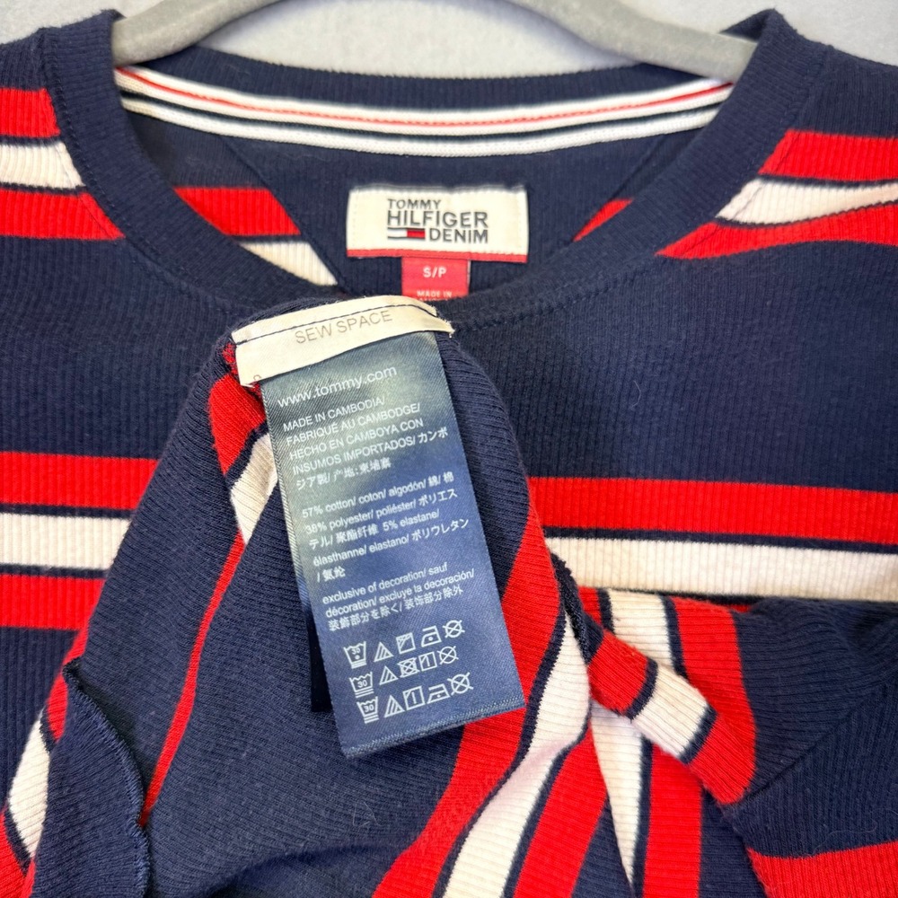 Americana red white blue Ribbed Long Sleeve Top S Y2K‎ Indie Sleaze BabyTee - Picture 4 of 6